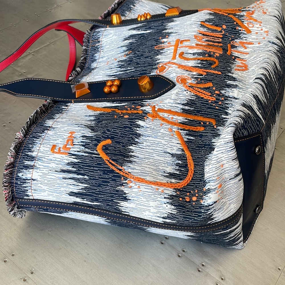 Christian louboutin frangibus tote large denim orange kansai beach bag shopper - Picture 6 of 15